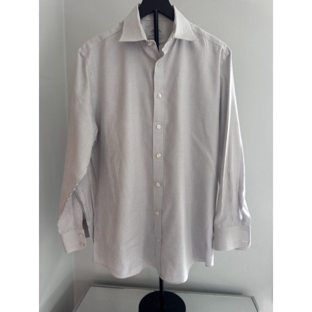Charles Tyrwhitt Slim Fit White Gray Micro Dot Dress Shirt Men 16.5 33